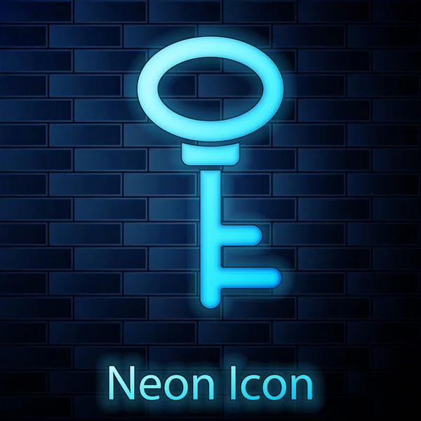 Zářící Neon House Ikona Klíče Izolované Cihlové Zdi Pozadí Vektor — Stockový vektor