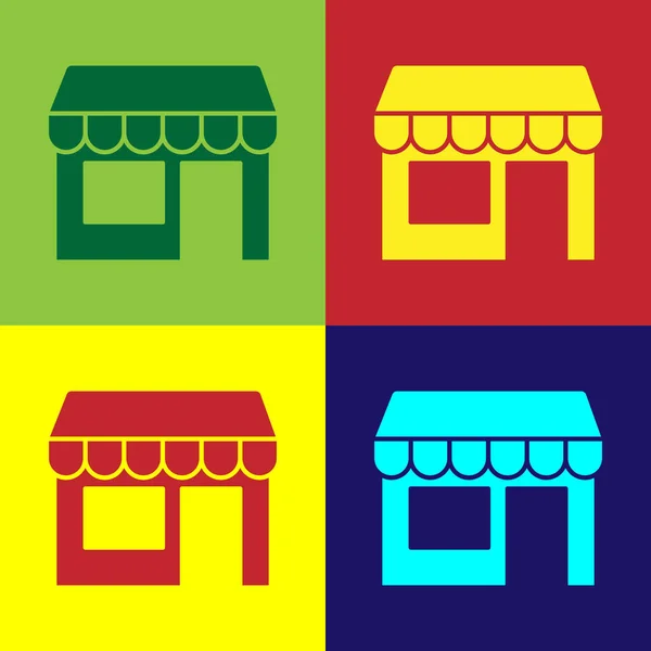 Pop Art Einkaufsgebäude Oder Marktladen Symbol Isoliert Auf Farbigem Hintergrund — Stockvektor