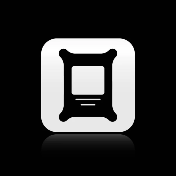 黑色肥料袋图标隔离在黑色背景 银方按钮 — 图库矢量图片