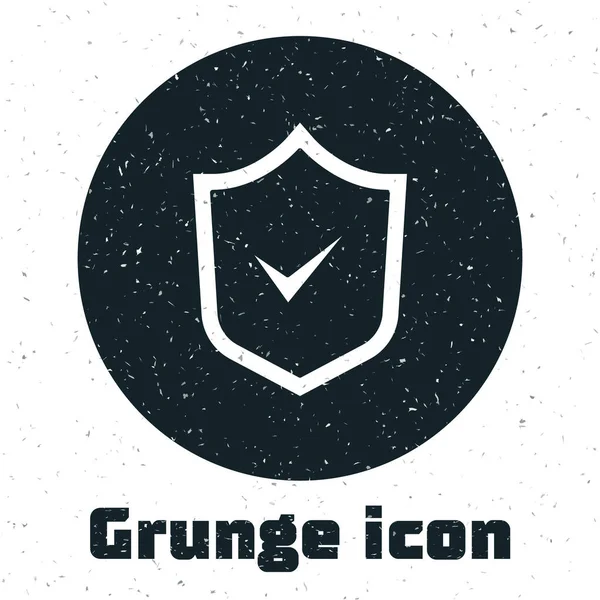 Grunge Shield Avec Icône Coche Isolée Sur Fond Blanc Sécurité — Image vectorielle