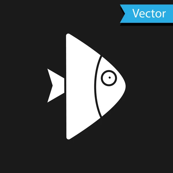 Icono Pescado Blanco Aislado Sobre Fondo Negro Vector — Archivo Imágenes Vectoriales