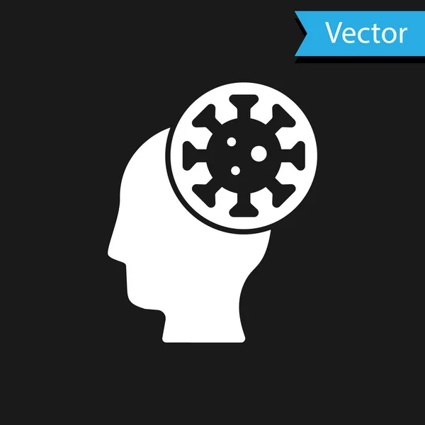 Icona White Human Virus Isolata Sfondo Nero Virus Corona 2019 — Vettoriale Stock