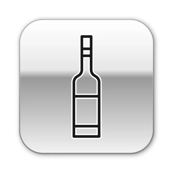 黑线玻璃瓶伏特加图标隔离在白色背景 银方按钮 — 图库矢量图片