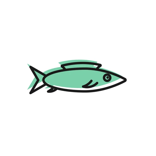 Black Line Fish Icon Isolated White Background Vector — Stock Vector