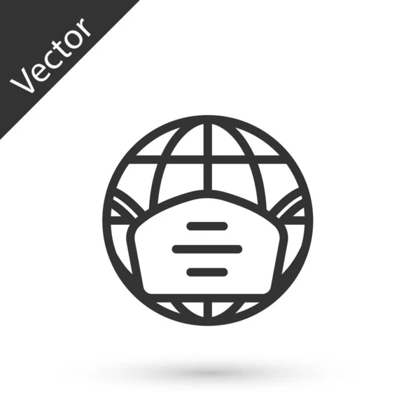 Šedá Čára Země Zeměkoule Ikonou Lékařské Masky Izolované Bílém Pozadí — Stockový vektor