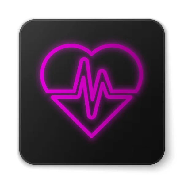 ネオンラインの輝き白い背景に隔離された健康保険アイコン 患者保護 セキュリティ 安全性 保護の概念 黒の四角形のボタン ベクトル — ストックベクタ
