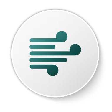 Yeşil Rüzgar simgesi beyaz arkaplanda izole edildi. Rüzgarlı bir hava. Beyaz daire düğmesi. Vektör İllüstrasyonu.