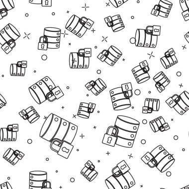 Kapalı asma kilit simgesine sahip siyah çizgi sunucusu güvenliği beyaz arkaplanda izole edilmiş pürüzsüz desen. Güvenlik, güvenlik, koruma kavramı. Vektör İllüstrasyonu.