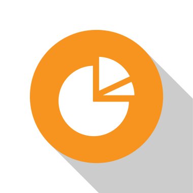 Beyaz Pie grafiksel bilgi simgesi beyaz arkaplanda izole edildi. Diyagram çizelgesi. Turuncu daire düğmesi. Vektör İllüstrasyonu.