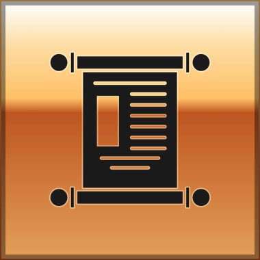 Siyah KHK, kağıt, parşömen, parşömen simgesi. Altın arkaplanda izole edilmiş. Çin parşömeni. Vektör İllüstrasyonu.