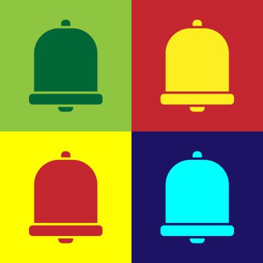 Pop Art Church çan simgesi renk arkaplanında izole edilmiş. Alarm sembolü, servis zili, el zili işareti, uyarı sembolü. Vektör İllüstrasyonu.