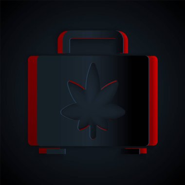 Kağıt kesiği, siyah arka planda izole edilmiş tıbbi marihuana veya kenevir yaprağı ikonu. Kenevir almak. Kenevir sembolü. Kağıt sanatı tarzı. Vektör İllüstrasyonu.