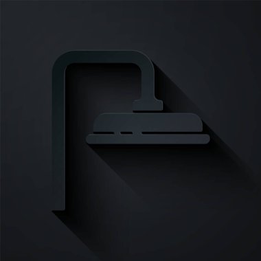 Kağıt kesiği duş başlığı ve akan ikon siyah zemin üzerinde izole edilmiş. Kağıt sanatı tarzı. Vektör İllüstrasyonu.