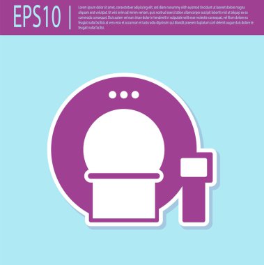 Retro mor tomografi ikonu turkuaz arka planda izole edildi. Tıbbi tarayıcı, radyasyon. Teşhis, radyoloji, manyetik rezonans terapisi. Vektör İllüstrasyonu.