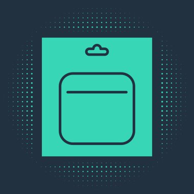 Mavi arkaplanda izole edilmiş paket simgesindeki yeşil pil. Şimşek sembolü. Soyut çember rastgele noktalar. Vektör İllüstrasyonu.