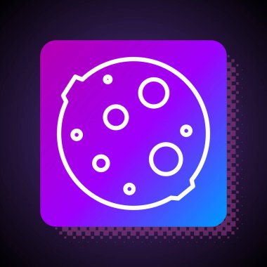 Beyaz çizgi Ay simgesi siyah arkaplanda izole edildi. Kare renk düğmesi. Vektör İllüstrasyonu.