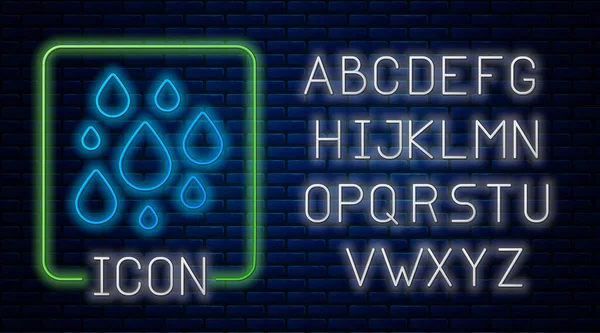 Светящийся Неоновый Значок Капли Воды Изолирован Фоне Кирпичной Стены Неоновый — стоковый вектор