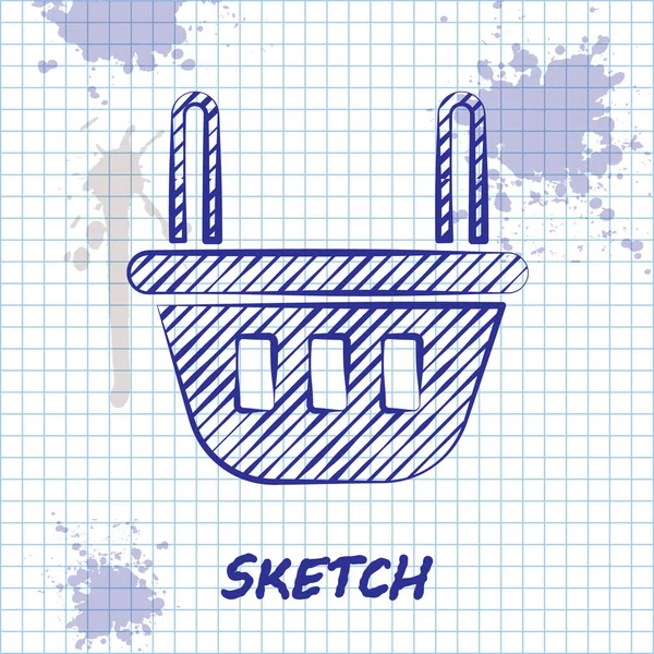 Sketch Line Icône Panier Isolé Sur Fond Blanc Magasin Alimentation — Image vectorielle