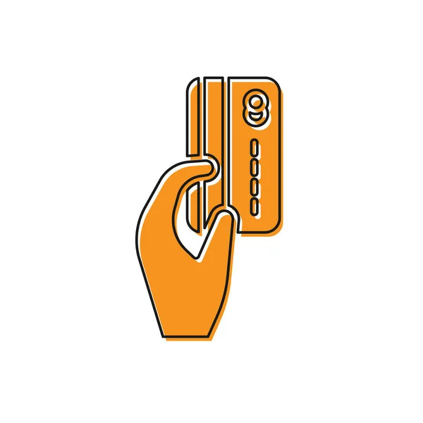 Orange Main Humaine Tenant Avec Icône Carte Crédit Isolé Sur — Image vectorielle