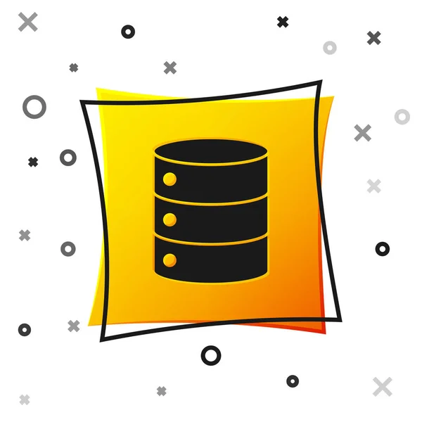 Black Server Data Web Hosting Pictogram Geïsoleerd Witte Achtergrond Gele — Stockvector