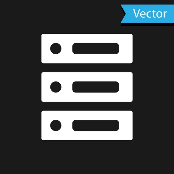 Servidor Blanco Datos Web Hosting Icono Aislado Sobre Fondo Negro — Vector de stock