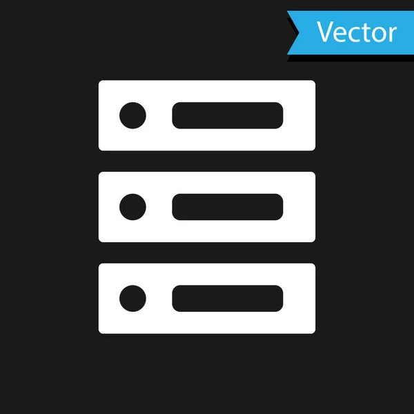 ホワイトサーバー データ Webホスティングアイコンは黒の背景に隔離されています ベクターイラスト — ストックベクタ