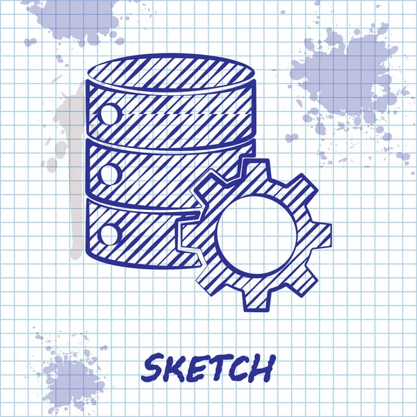 Sketch Line Serveur Icône Engrenage Isolés Sur Fond Blanc Réglage — Image vectorielle