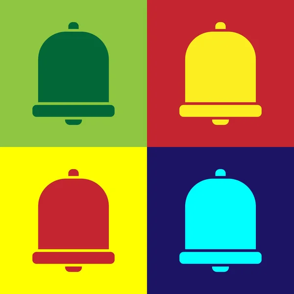 Pop art Church bell icon isolated on color background. Alarm symbol, service bell, handbell sign, notification symbol.  Vector Illustration.