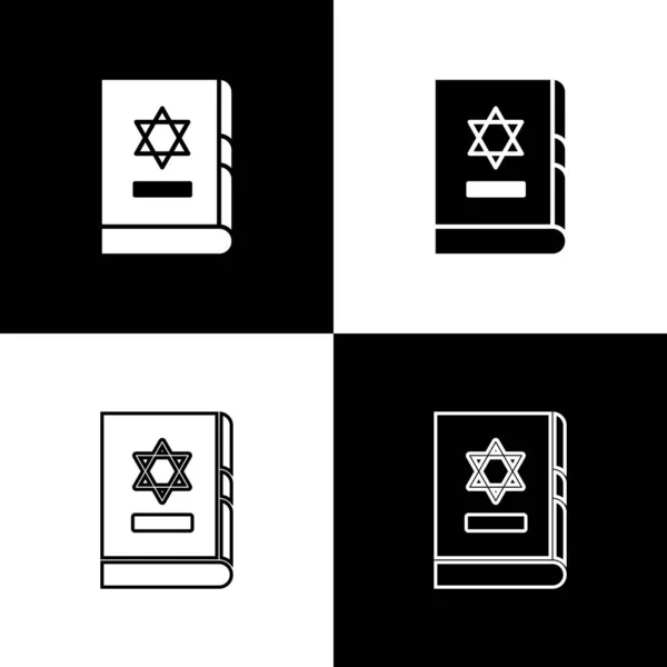 Установите Иконку Еврейской Торы Черно Белом Фоне Обложке Библии Изображена — стоковый вектор