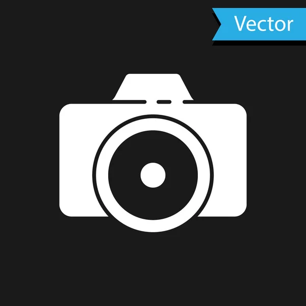 Fehér Fényképezőgép Ikon Elszigetelt Fekete Háttérrel Fényképezőgép Ikon Vektorillusztráció — Stock Vector
