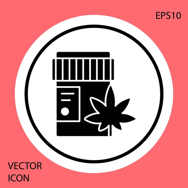 Schwarze Medizinische Flasche Mit Marihuana Oder Cannabisblatt Symbol Auf Rotem — Stockvektor