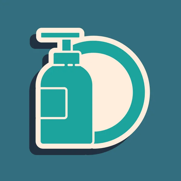 Green Dishwashing Liquid Bottle Plate Icon Isolated Green Background Liquid — Stock Vector