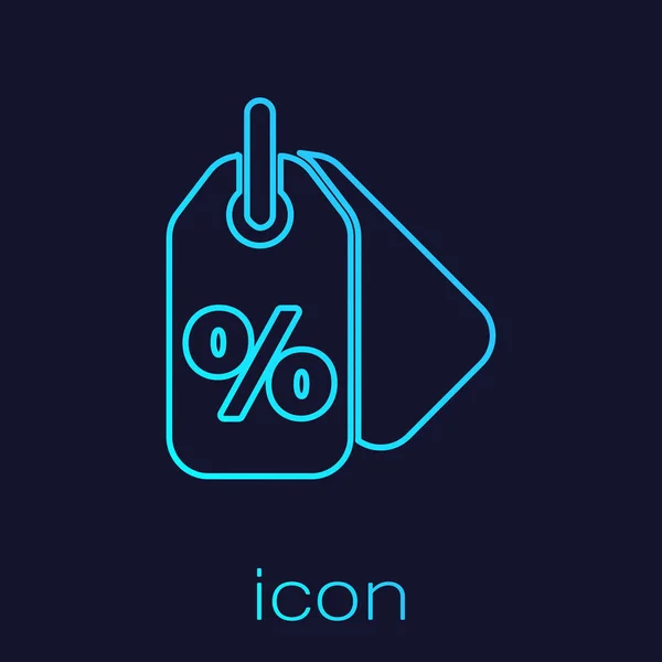 Ligne Turquoise Icône Étiquette Pourcentage Réduction Isolée Sur Fond Bleu — Image vectorielle