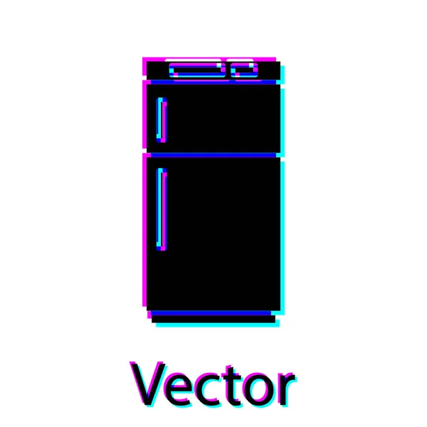 黑色冰箱图标隔离在白色背景上 冰箱冰箱冰箱 家庭技术和家用电器 病媒图解 — 图库矢量图片