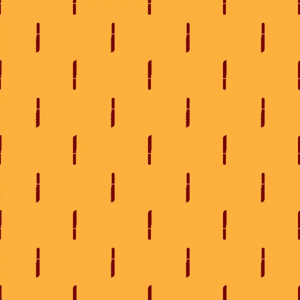 赤パンナイフアイコンは 茶色の背景にシームレスなパターンを隔離しました かわいいシンボル ベクターイラスト — ストックベクタ