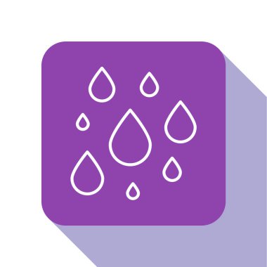 Beyaz çizgi su bırakma simgesi beyaz arkaplanda izole edildi. Mor kare düğme. Vektör İllüstrasyonu.