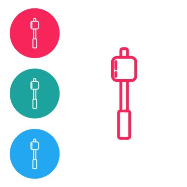 Çubuk simgesinde kırmızı çizgi şekerlemesi beyaz arkaplanda izole edilmiş. Simgeleri daire düğmelerine ayır. Vektör İllüstrasyonu.