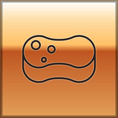 Siyah çizgi Sünger simgesi altın arka planda izole edildi. Bulaşık yıkamak için bir tutam Bast. Temizlik hizmeti konsepti. Vektör İllüstrasyonu.