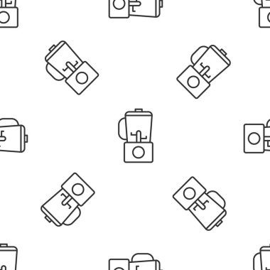 Gri çizgi blender simgesi beyaz arkaplandaki kusursuz deseni izole etti. Mutfak elektrikli kırıcı ve kase. Meyve suyu, kokteyl ya da meyve suyu. Vektör İllüstrasyonu.