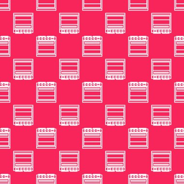 Beyaz çizgi fırın simgesi kırmızı arkaplanda izole edilmiş. Fırın tabelası. Vektör İllüstrasyonu.