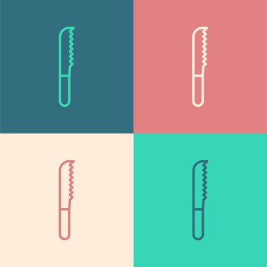 Pop sanat eseri ekmek bıçağı ikonu renk arkaplanında izole edilmiş. Çatal bıçak sembolü. Vektör İllüstrasyonu.