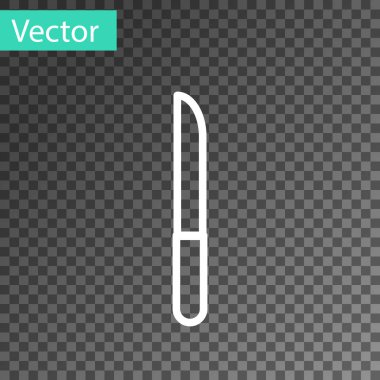 Beyaz çizgi bıçak simgesi şeffaf arkaplanda izole edildi. Çatal bıçak sembolü. Vektör İllüstrasyonu.