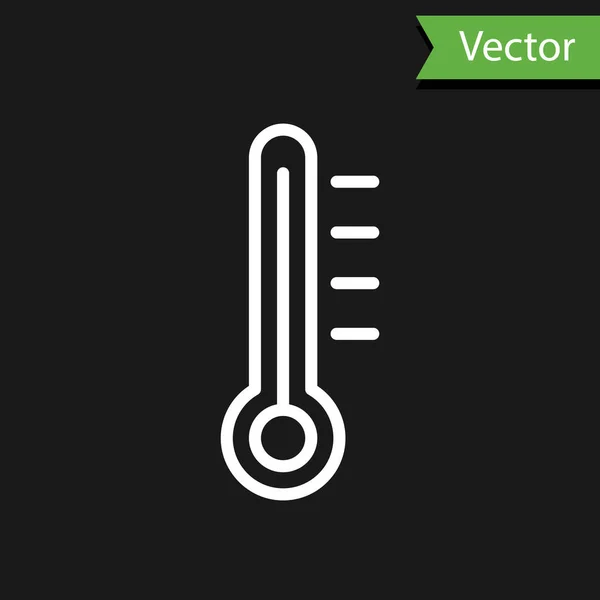 Ligne Blanche Thermomètre Météorologique Icône Mesure Isolé Sur Fond Noir — Image vectorielle