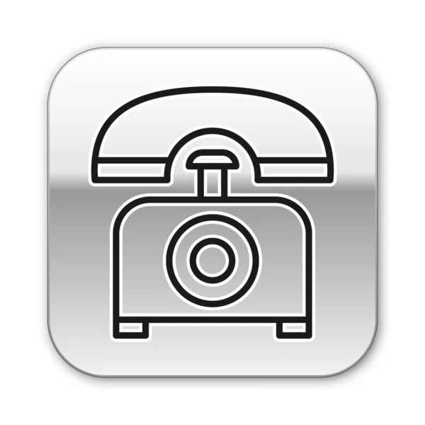 Zwarte Lijn Telefoon Pictogram Geïsoleerd Witte Achtergrond Vaste Telefoon Zilveren — Stockvector