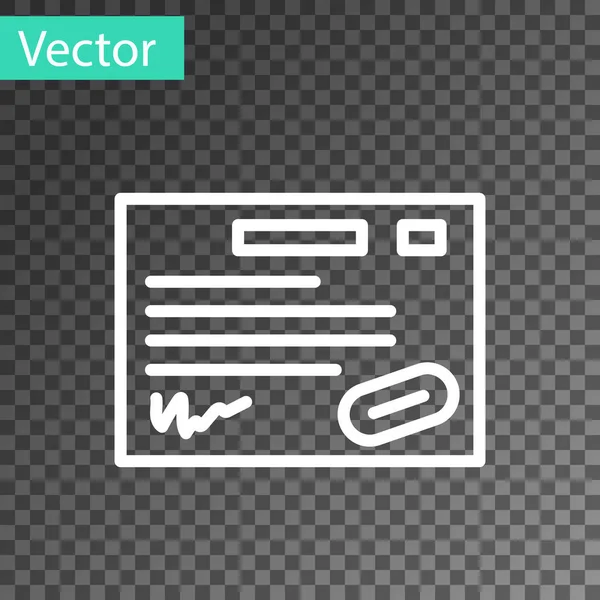 Línea Blanca Icono Plantilla Certificado Garantía Aislado Sobre Fondo Transparente — Vector de stock