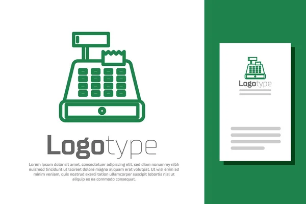 Grüne Linie Kassenautomat Mit Einem Kontrollsymbol Auf Weißem Hintergrund Isoliert — Stockvektor