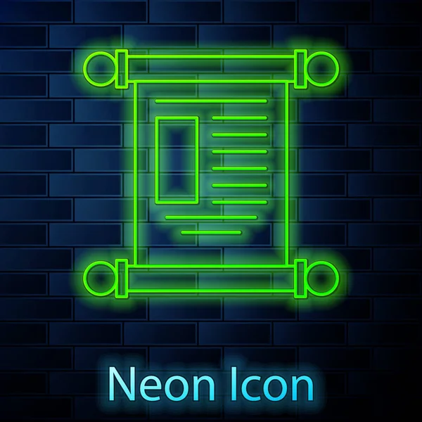 Glowing Neon Line Decree Paper Parchment Scroll Icon Icon Isolated — Stock Vector