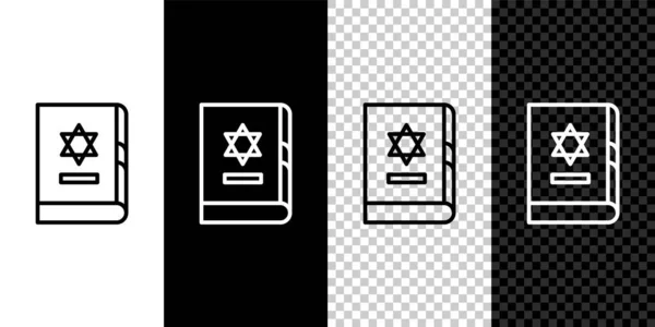 设置线条犹太人托拉书图标孤立的黑白背景 圣经的封面是大卫之星的形象 病媒图解 — 图库矢量图片