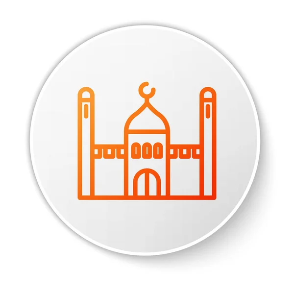 Oranžová Čára Muslimská Mešita Ikona Izolované Bílém Pozadí Bílý Knoflík — Stockový vektor