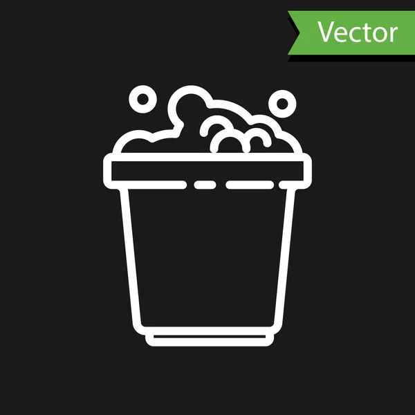 Белая Линия Ведро Мылом Suds Значок Изолирован Черном Фоне Чаша — стоковый вектор